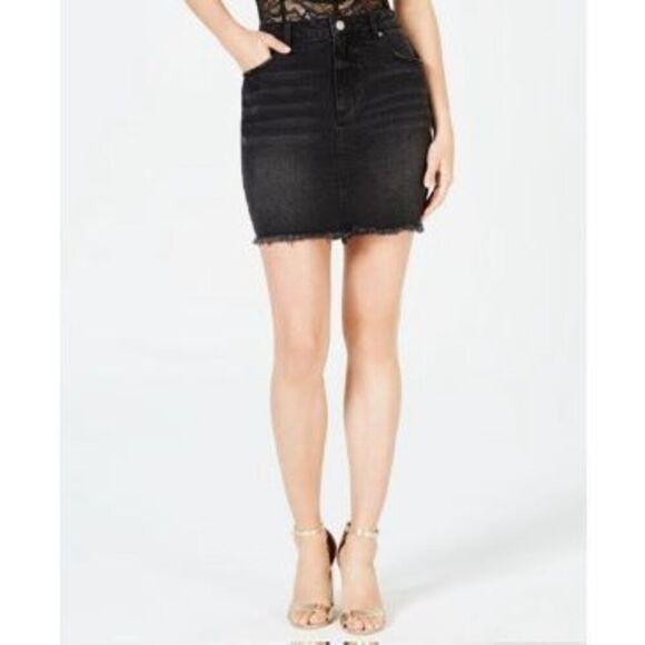 Material Girl Womens Juniors Denim Frayed Hem Denim Skirt Black 11 - Picture 1 of 3
